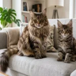 توله و گربه بالغ مین کون کنار هم روی مبل
