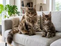 توله و گربه بالغ مین کون کنار هم روی مبل
